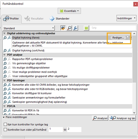 Dialogboksen Forhåndskontrol vises