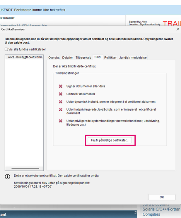 Et selvsigneret certifikat. Et selvsigneret certifikat.