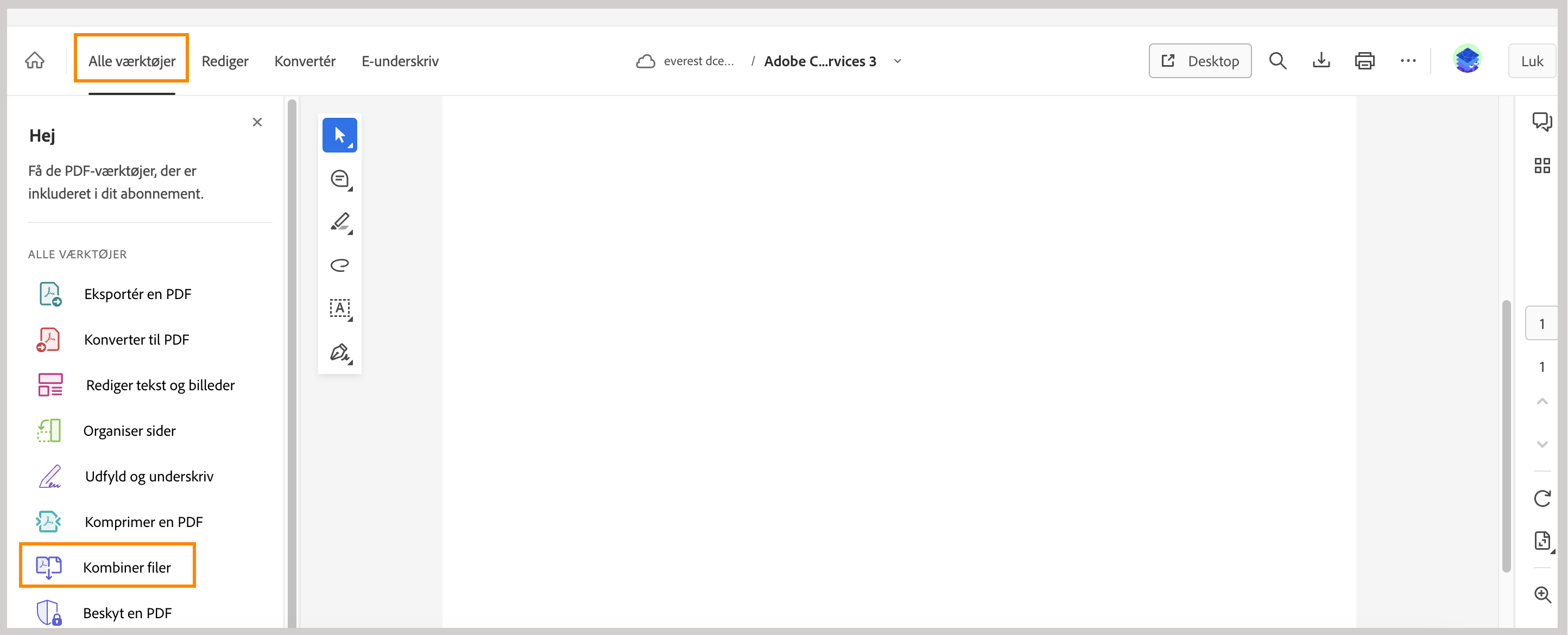 Kombiner filer fra Document Cloud-visningen