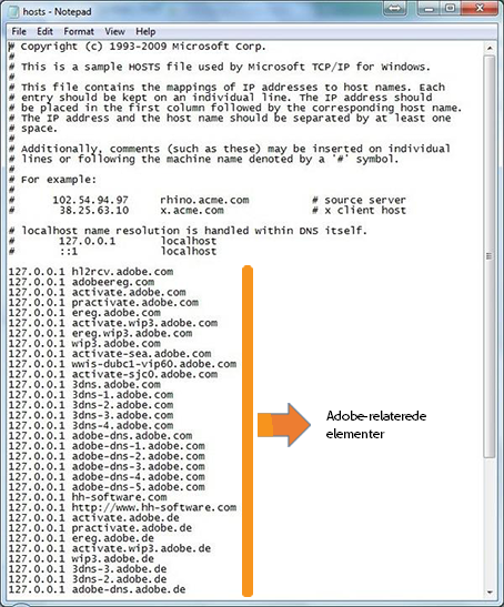 Adobe-poster i hosts-filen