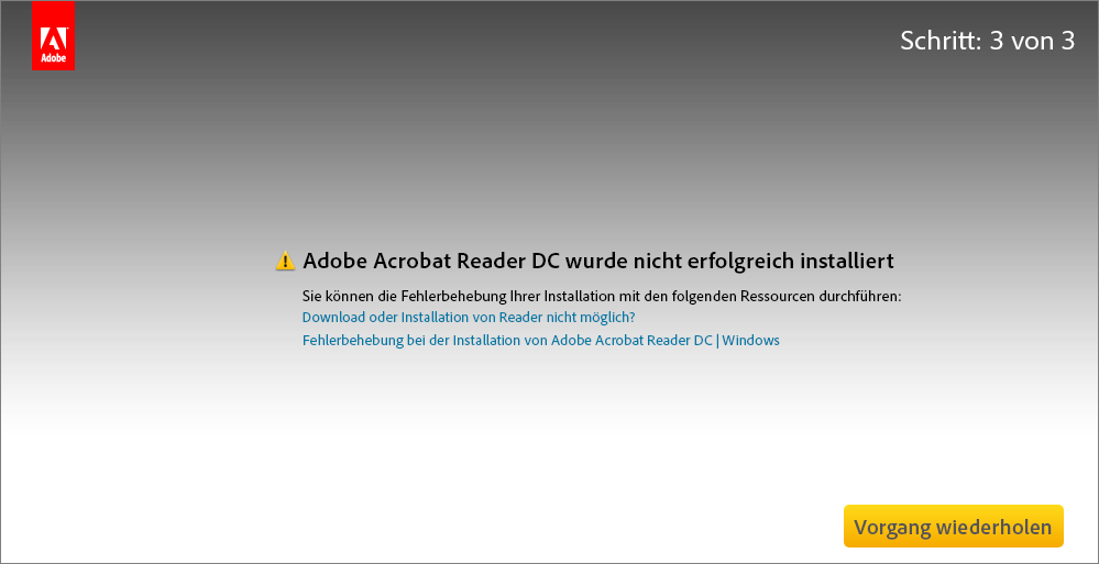 Fehler bei der Installation vom Acrobat Reader Download Center Fehler bei der Installation vom Acrobat Reader Download Center