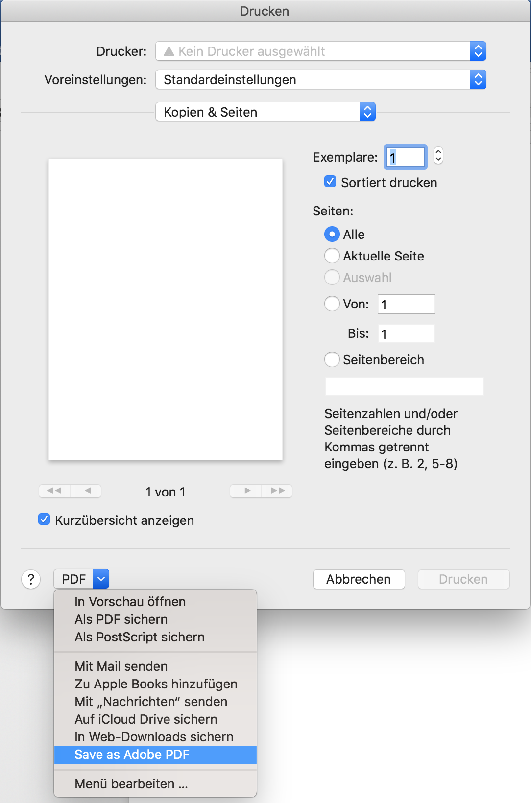 Dialogfeld „Systemdruck“