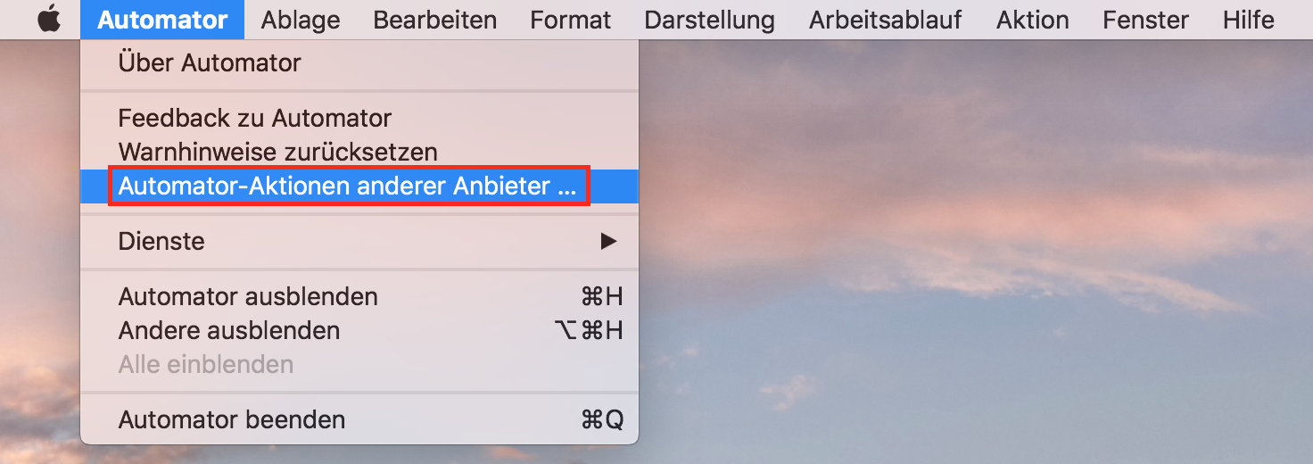 Dialogfeld „Automator-Aktionen von Drittanbieter“