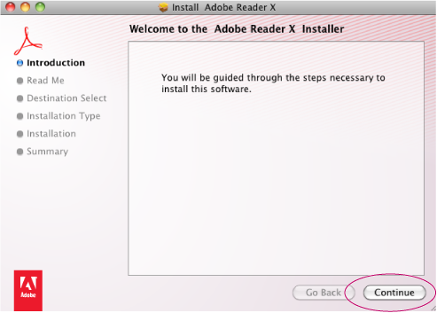 Dialogfeld „Installieren von Adobe Reader“