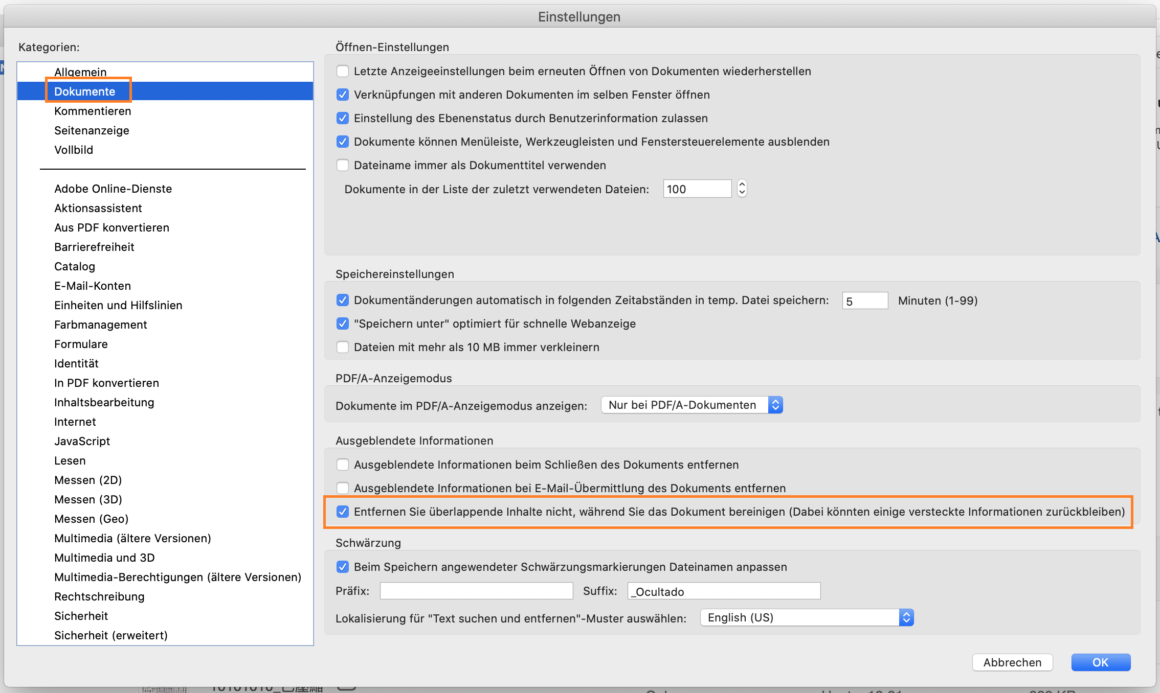 Voreinstellung, um überlappende Inhalte beim Bereinigen des Dokuments nicht zu entfernen