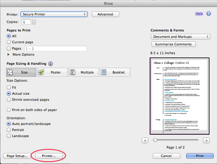 Klicken Sie auf die Schaltfläche „Drucker“.