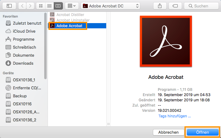 Auswählen von Acrobat zum Deinstallieren