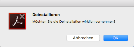 Bestätigen zum Entfernen von Acrobat DC
