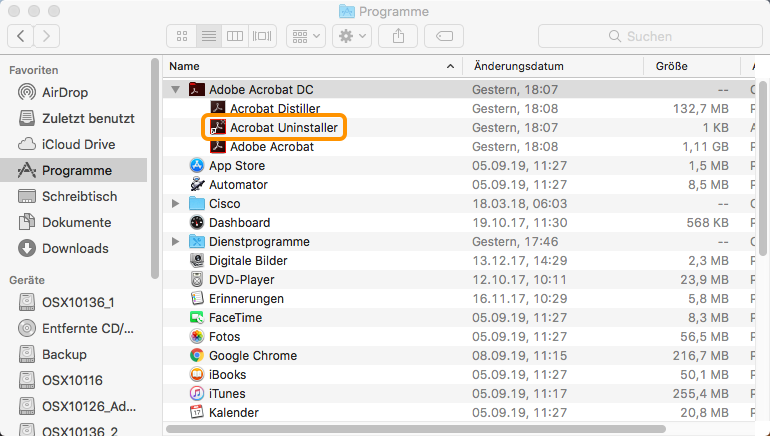Acrobat-Deinstallationsprogramm
