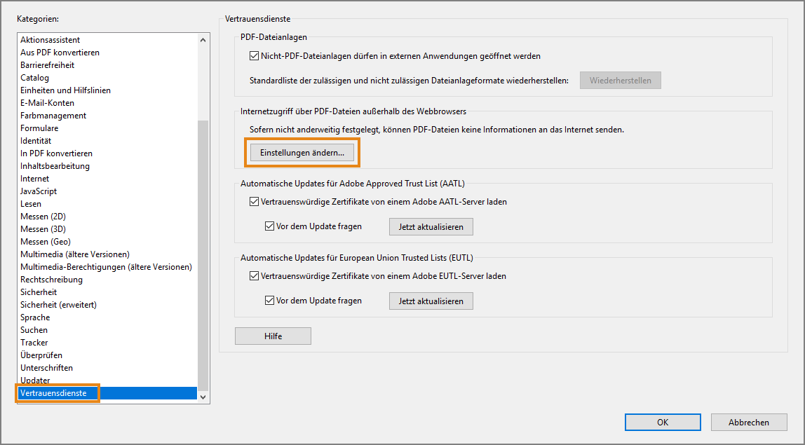 Wähle Berechtigungen aus