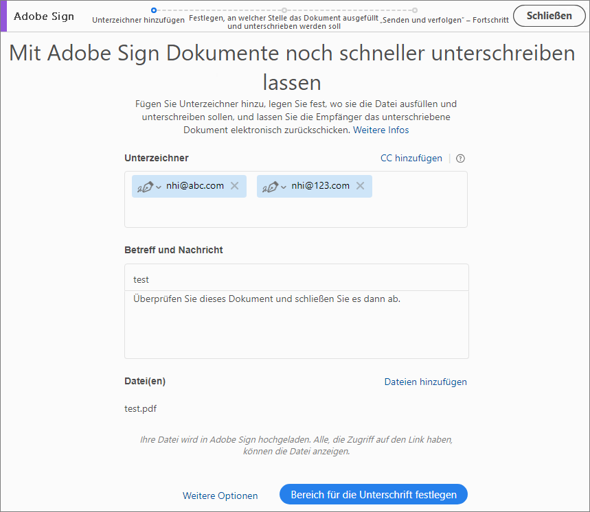 Unterzeichner*innen hinzufügen