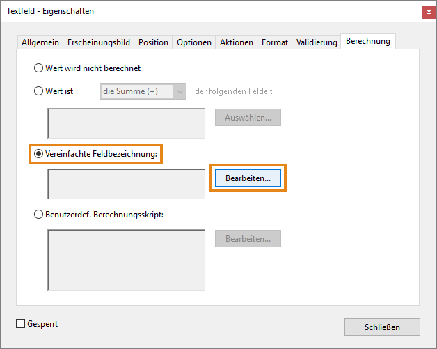 Vereinfachte Feldbezeichnung