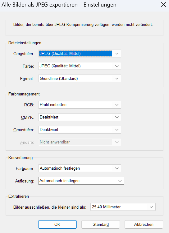 Bildeinstellungen exportieren