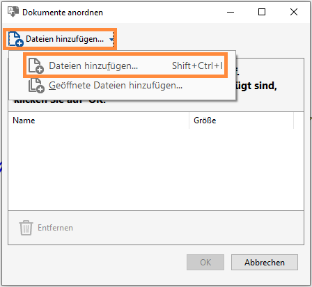Dateien auswählen und hinzufügen