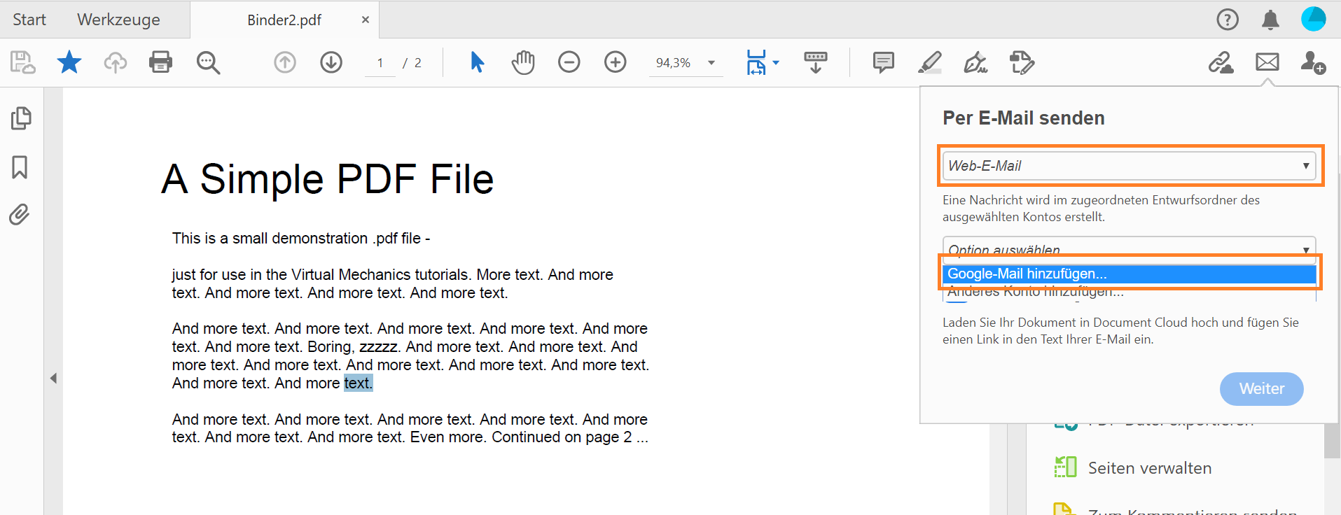 Senden einer Datei von deinem Gmail-Konto