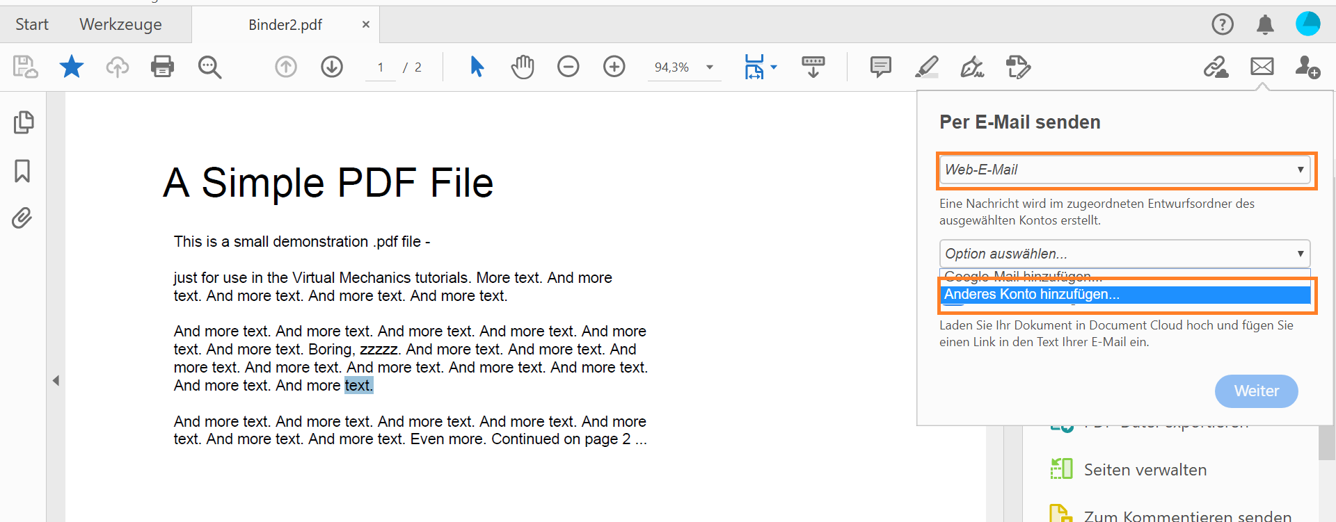 Hinzufügen anderer Webmail