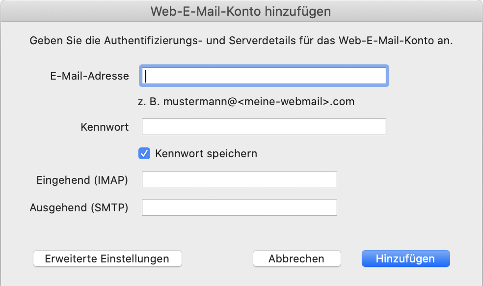 Webmail-Daten hinzufügen