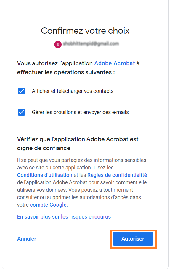 Bestätige deine Berechtigungsoptionen