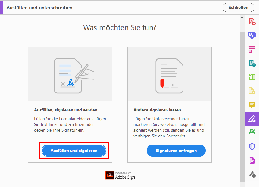 Ausfüllen und signieren – Startbildschirm
