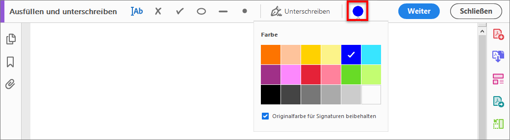 Farbe auswählen, um das Formular auszufüllen
