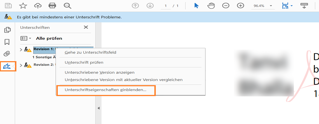 Signatureigenschaften