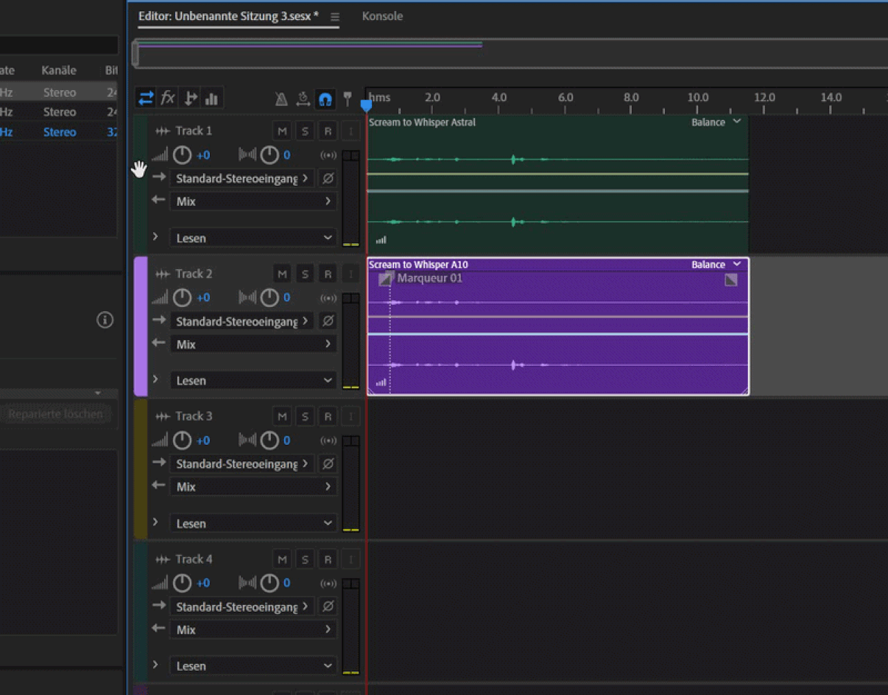 Verschieben eines Tracks im Editor