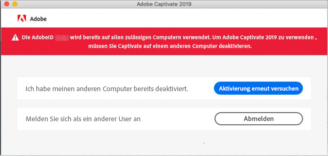 Fehler beim Aktivieren von Captivate unter macOS