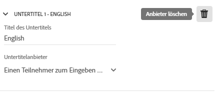 Löschen des Untertitelanbieters