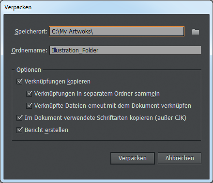 Dialogfeld „Verpacken“
