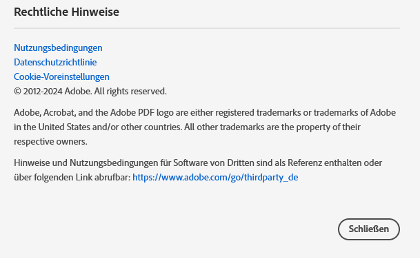 Der Bereich „Rechtliche Hinweise“