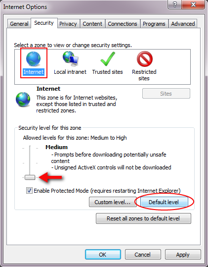 Klik op de knop Standaardniveau