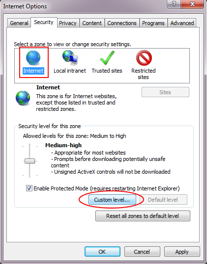 Selecteer Internetzone, Aangepast niveau, Actief uitvoeren van scripts inschakelen