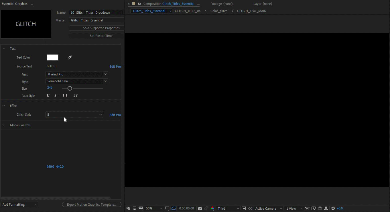 Different text options displayed when using the drop-down lists in After Effects Different text options displayed when using the drop-down lists in After Effects