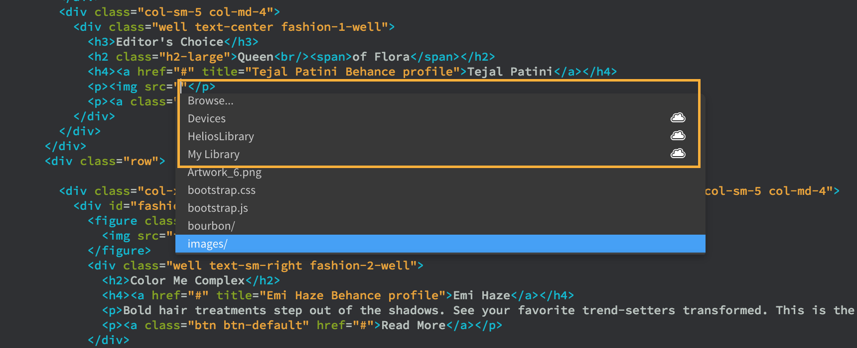 Illustraties in CC Libraries weergegeven als coderingstips