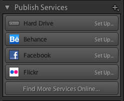 Het deelvenster Services voor publiceren Het deelvenster Services voor publiceren in Lightroom Classic CC
