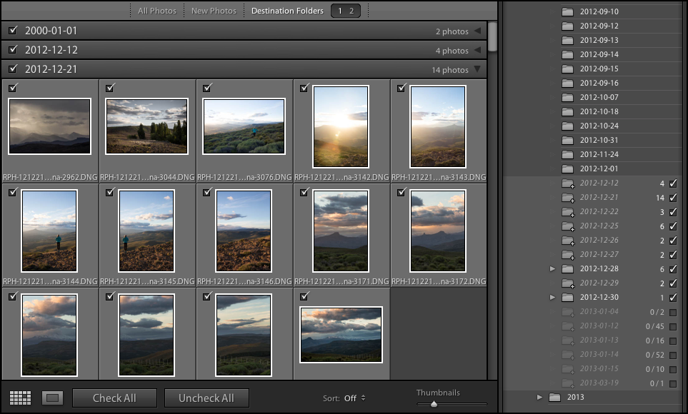 Filter photos in the preview area by Destination folders in Lightroom Classic CC