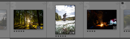 Photos of a collection in loupe view (E) have individual yellow badges to indicate feedback/favorite activity Lightroom Classic CC Photos of a collection in loupe view