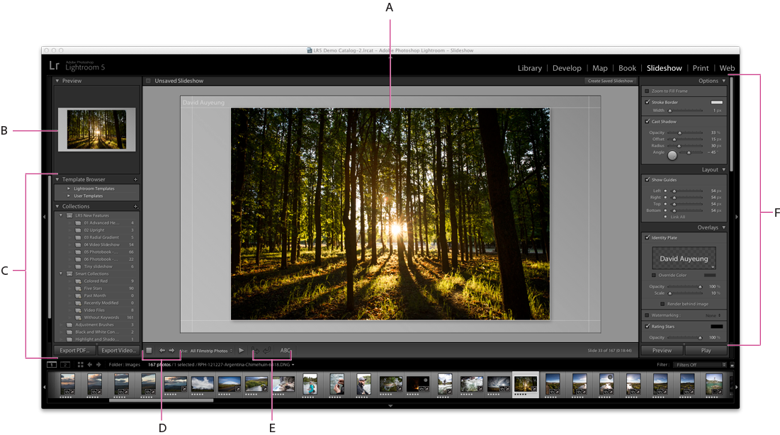 The Slideshow module Lightroom Classic CC Slideshow module