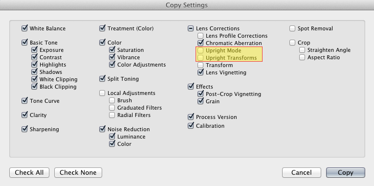 The Copy Settings and Syncronize Settings dialogs Lightroom Classic CC Copy Settings and Syncronize Settings dialogs