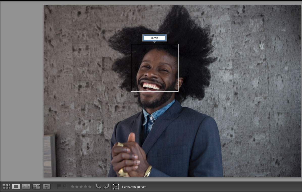 Loupe view | Name a detected face Lightroom Loupe view; Name a detected face