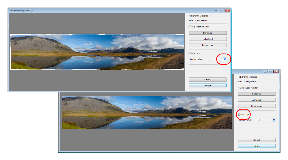 Lightroom Warp-02 Lightroom Selecting Auto Crop when the Boundary Warp slider is at 30