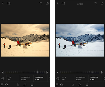 Before/after preview using S Pen in Lightroom for mobile (Android) Press and tap the S Pen on edited image to view before/after preview.