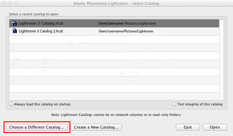 De knop Een andere catalogus kiezen