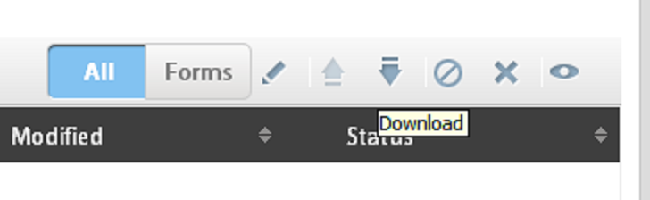 Tooltip_2 Toolbar in Forms Managers user interface shows tool tips for each icon.