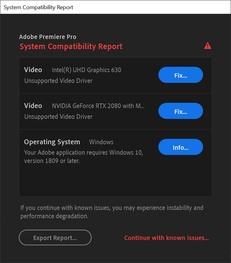 Example of a system compatibility report