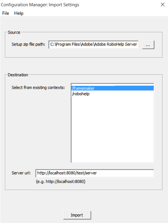 RoboHelp Server Import Settings