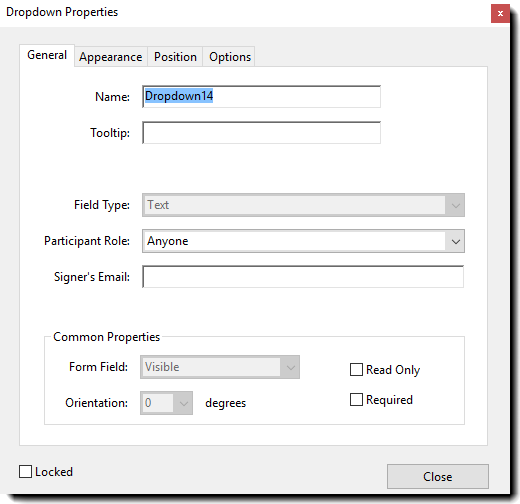 DropDown Properties Drop-down box Field Properties