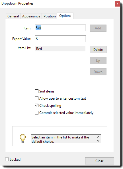 DropDown Options Drop-down box field options