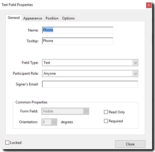 Field Propertiess General TAb Text field properties