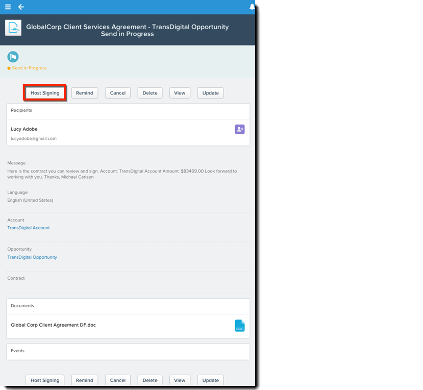 Hosted Sign from Salesforce1